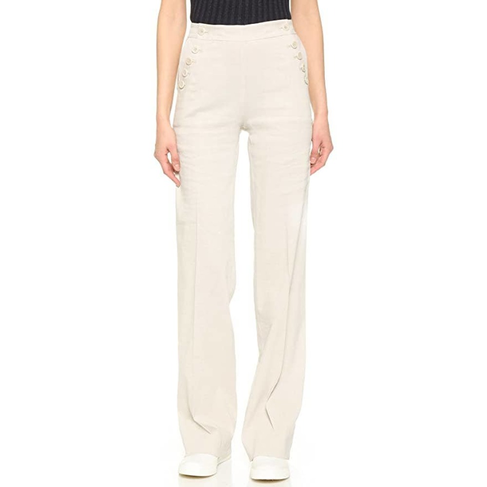 Theory Womens Alrigo Pants 10 Crunch Linen Blend High Waisted Wide Leg Natural